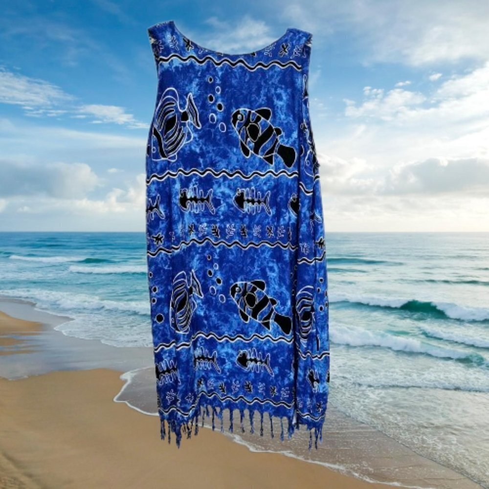 In Gear Fun Fishy Blue/Black Tank Dress - L - Picture 2 of 5